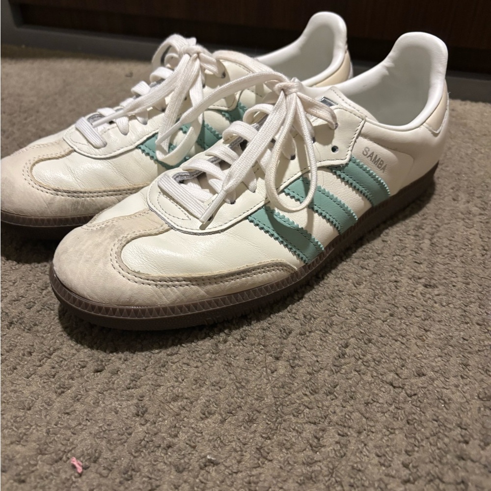 Adidas Samba White and Mint Green Sneakers